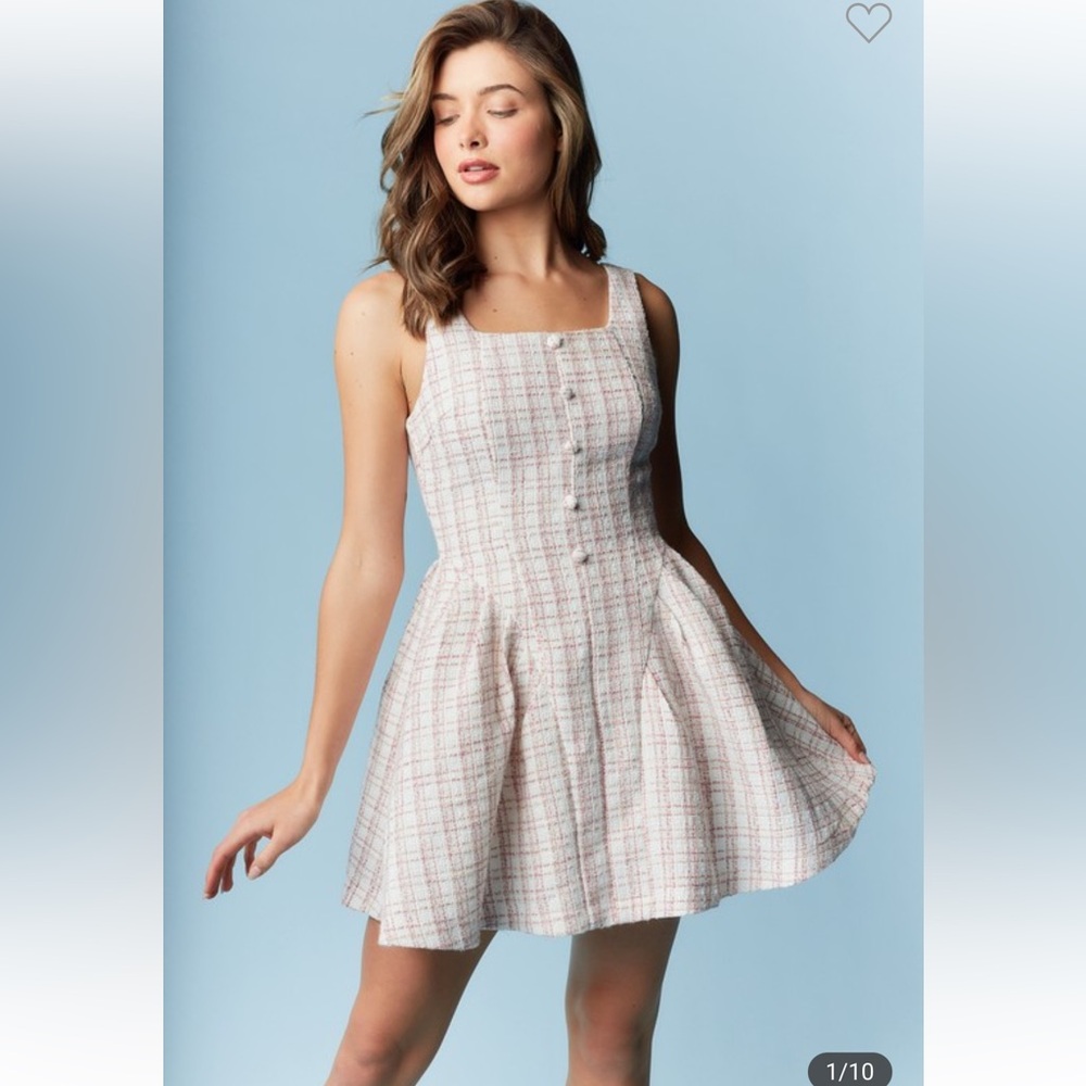 Sleeveless Plaid Fit-and-Flare Dress in Light Pink